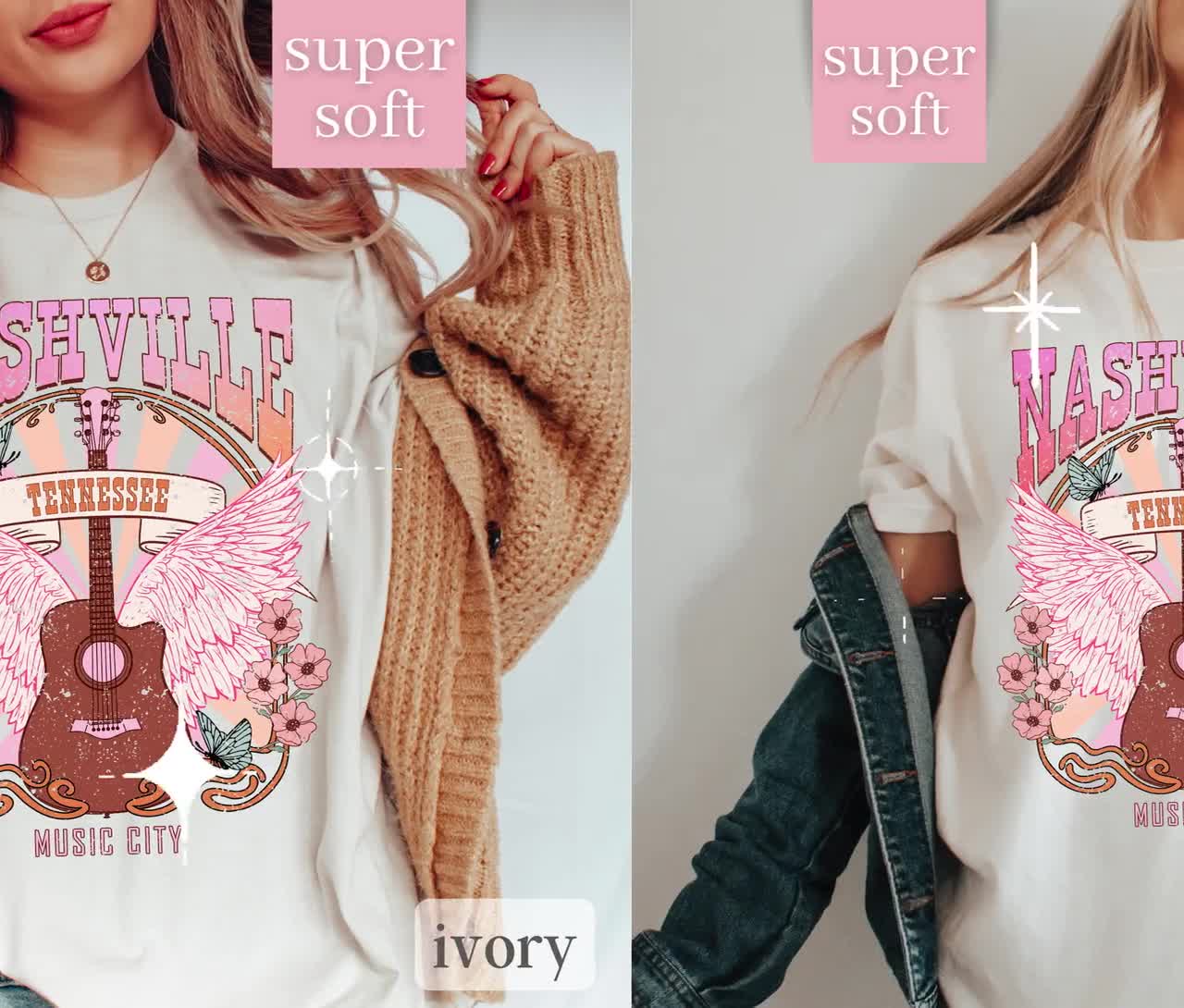 T-shirt Donna Vintage 'Nashville Tennessee', Stampa Musicale Country, Girocollo, Colore Blu, Taglia S