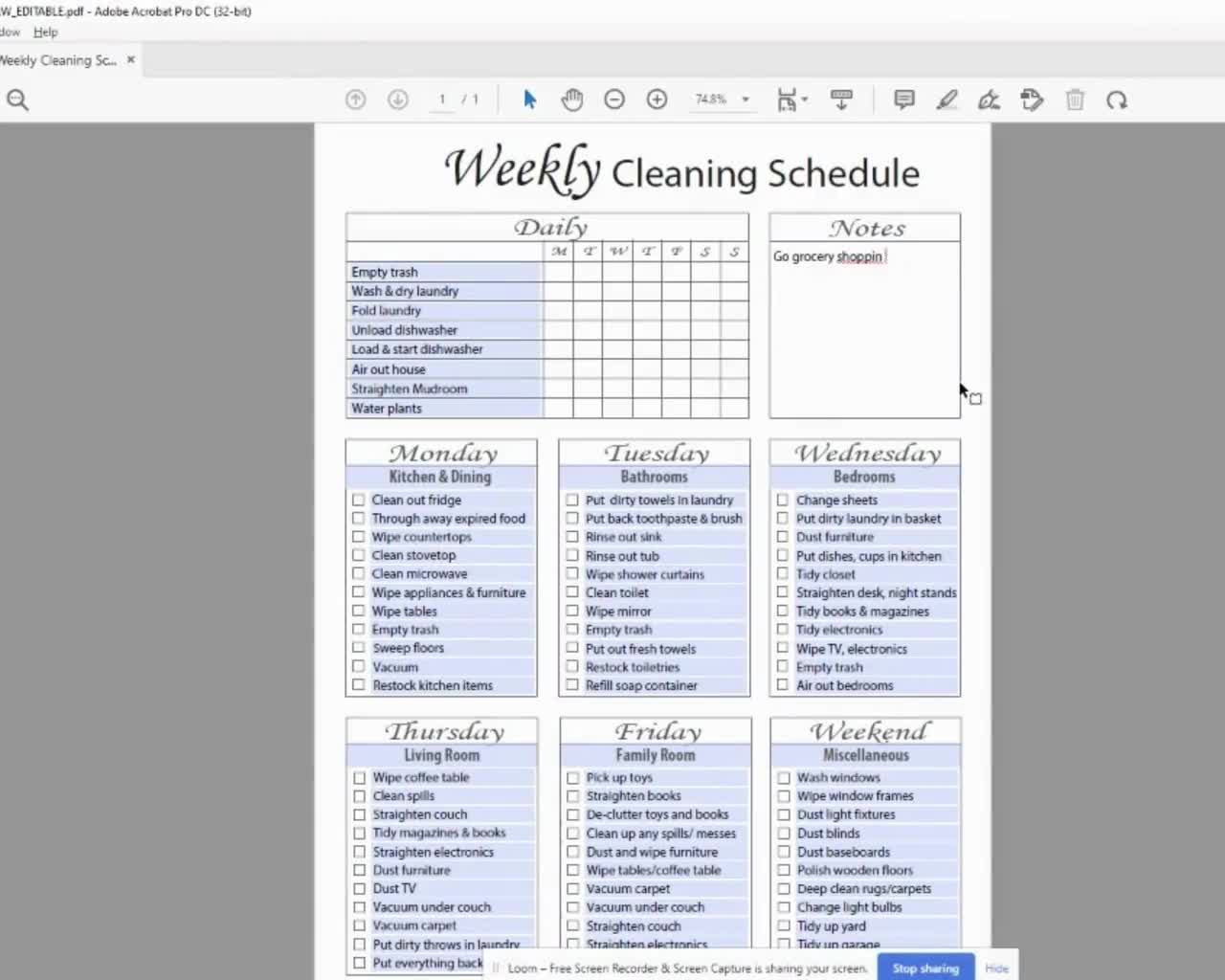 Printable Weekly Cleaning Schedule Editable And Instant Etsy