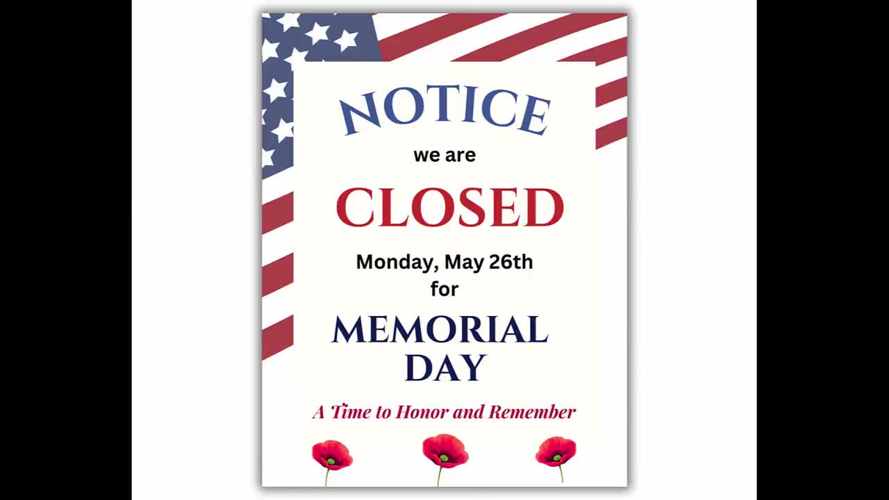 Memorial Day Closed Sign for Door a Printable Sign, Closed on