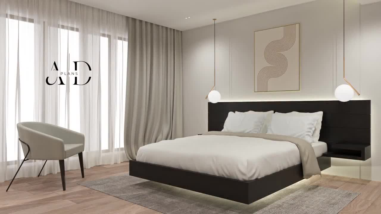 Planos de cama flotante tamaño queen (DIY), mesitas de noche y cabecero,  guía de carpintería en PDF, image size:1280x720