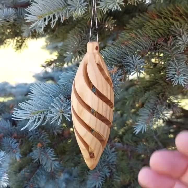 Turned Wood Christmas Tree Hanging Ball Ornament, Carved Rustic Decor and  Xmas Decoration, Personalized Christmas Gift and Present 