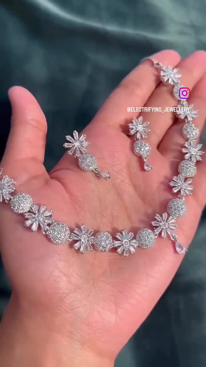 American DIAMOND NECKLACE With Drop Earring Cz Jewellery SET