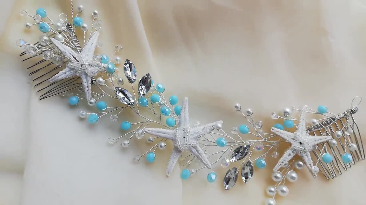 Zoestar Cerchietto Per Capelli Da Sposa Con Stella Marina, Perle E Conchiglie - Accessorio Matrimonio A Tema Spiaggia