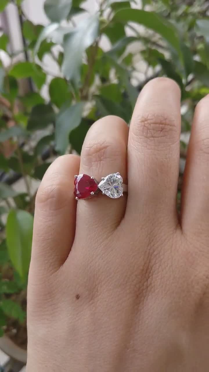 Ruby & Zircon Hearts Love Ring, Silver 925 - Etsy