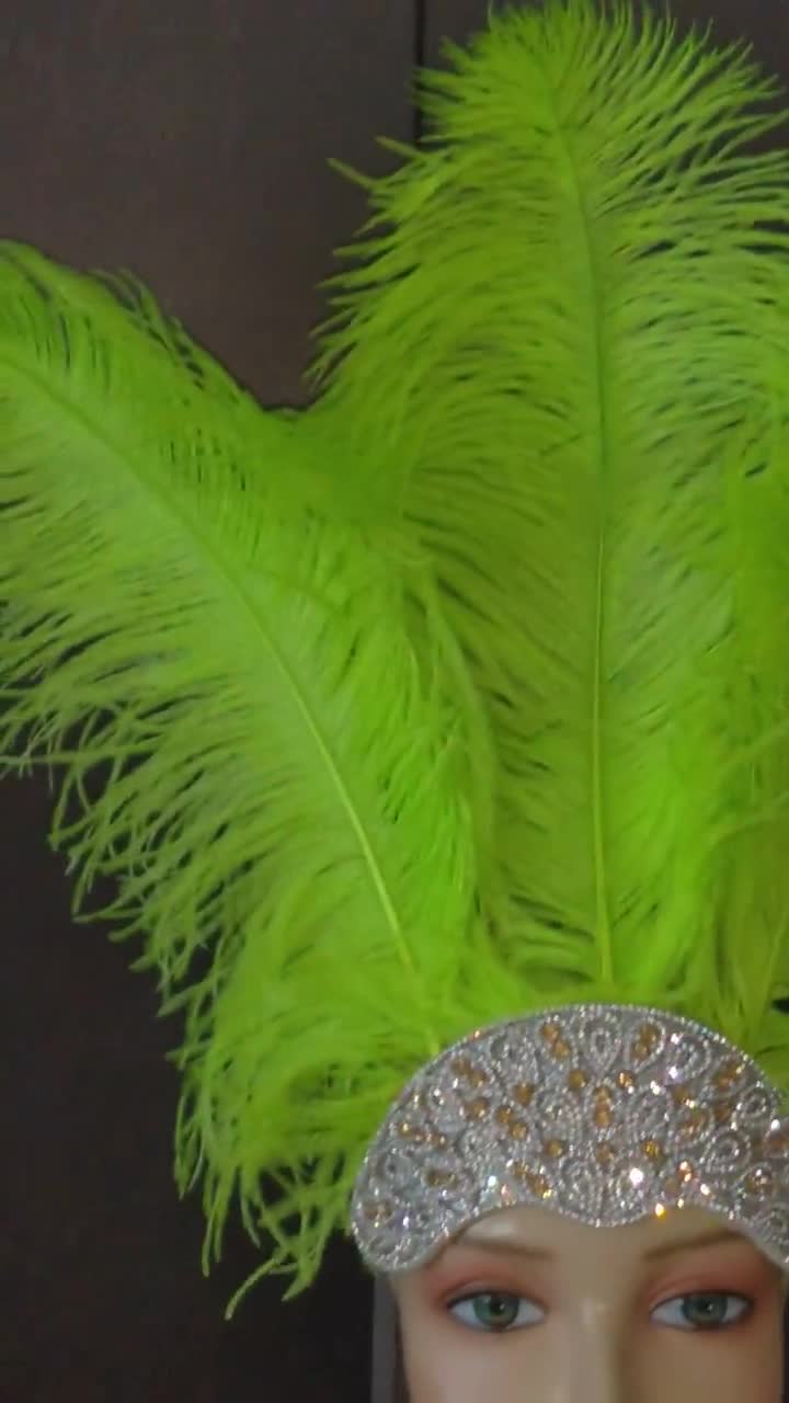 Coiffe de carnaval en plumes d'autruche de taille moyenne sur une couronne  en strass -  France