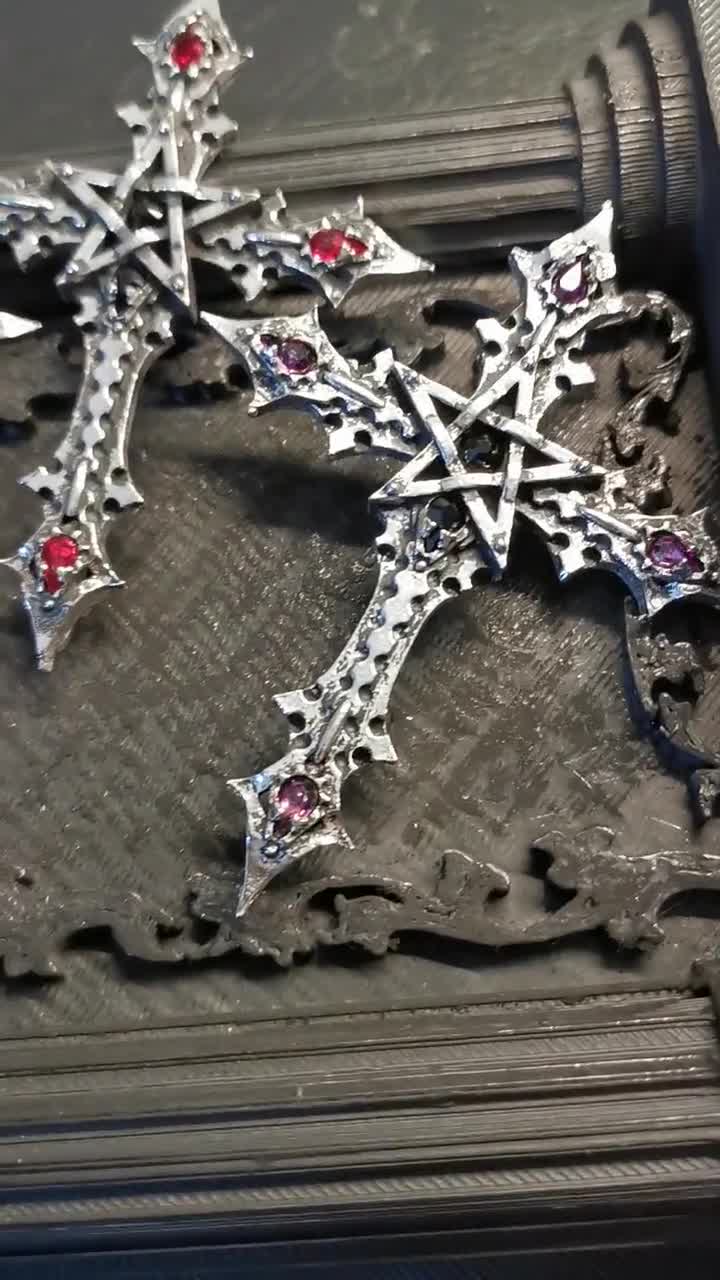 Handmade Gothic cross with Pentagram, available as an inverted cross.