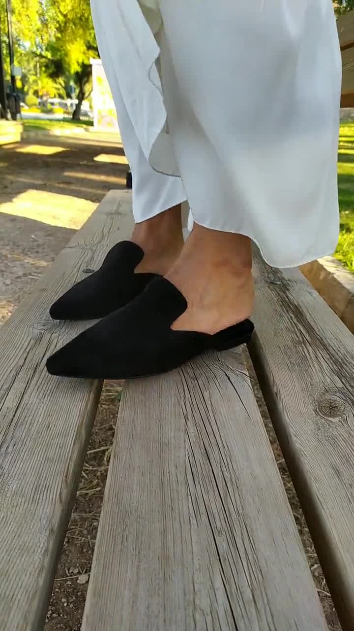 Faux-Suede Pointy-Toe Mule Flats For Women