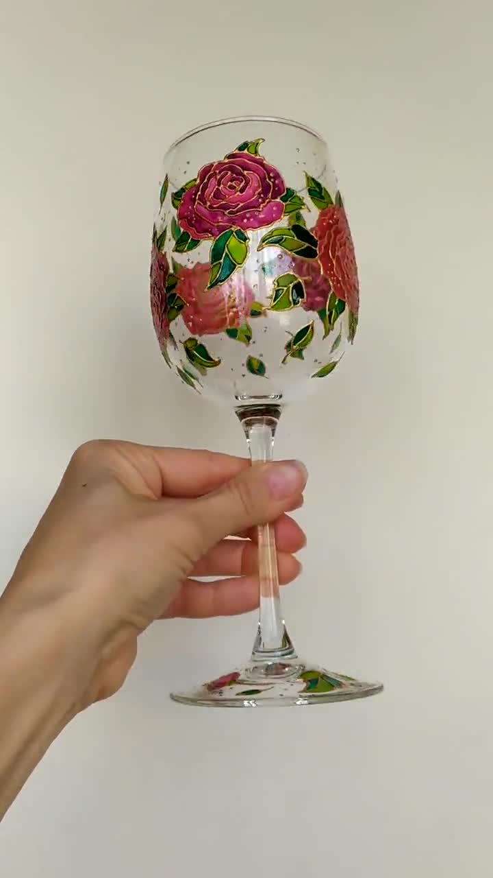 Beautifully hand painted wine decanter 2024 adorn with intricate pink roses