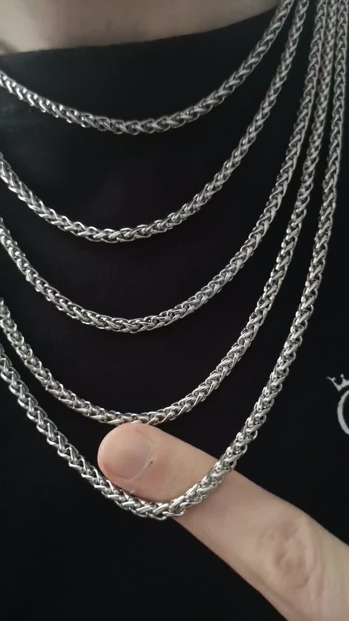 4MMシルバーウィートチェーンネックレス：ステンレススチールメンズ