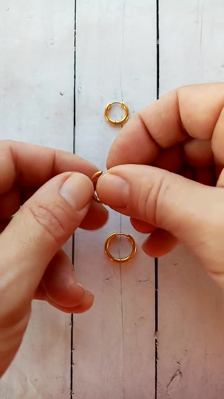 Set of 3 Gold-plated Steel Men's Hoop Earrings, 12G Gauge, 3 Sizes