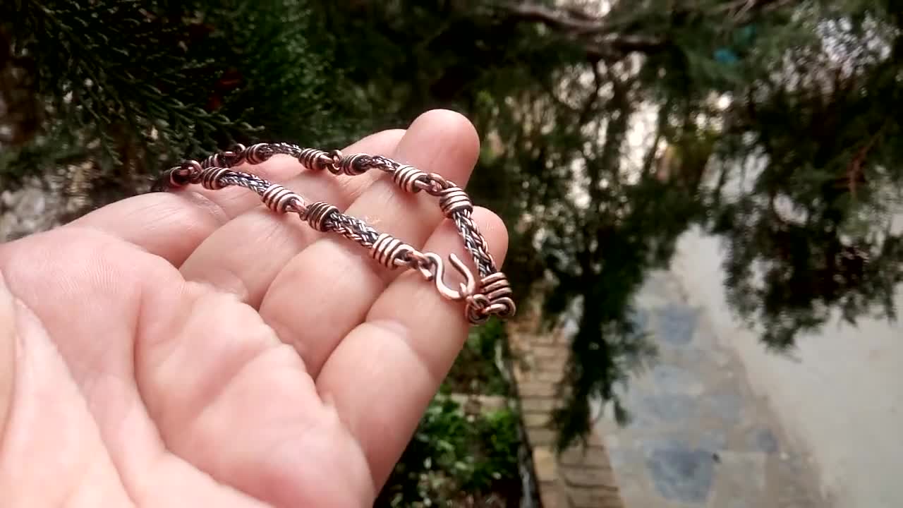 Braided Pure Copper Chain Links Bracelet , Wire Wrapped Daily