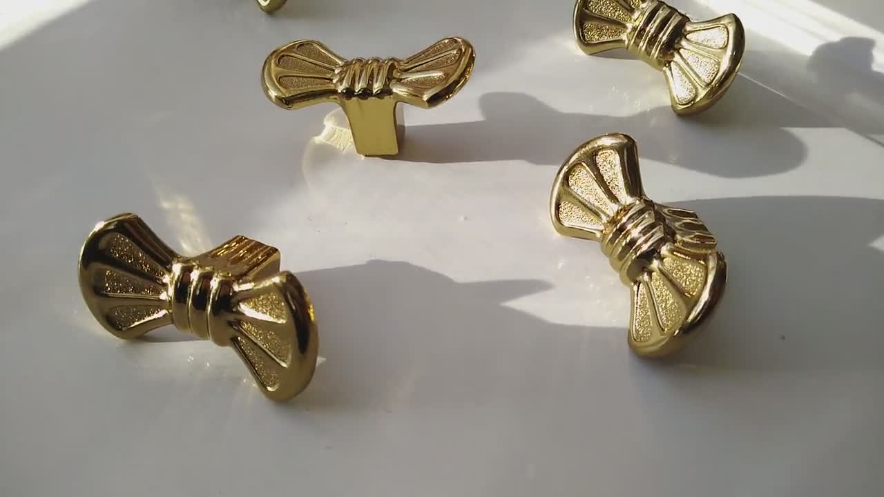 Gold Bow Tie Dresser Pulls: Vintage Chic Cabinet Hardware