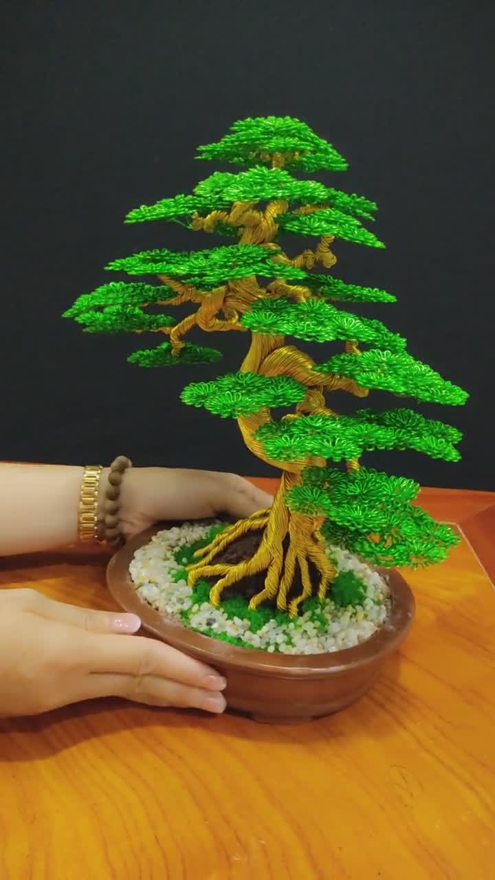 Escultura de árbol de bonsái de alambre con hojas verdes y macetas de  terracota Regalo de decoraciones para el hogar -  España