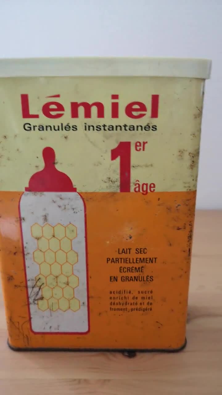 Vintage boîte fer blanc lait bébé poudre Lemiel enfants décoration France  antique francais metallique jaune rangement vitrine retro biberon -   Canada