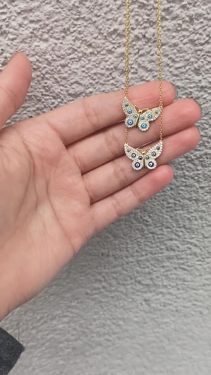 Evil eye store butterfly necklace