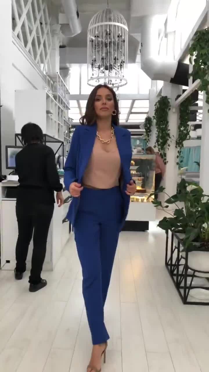 2-piece Blazer Trouser Suit for Women, Blue Pantsuit Women, Womens