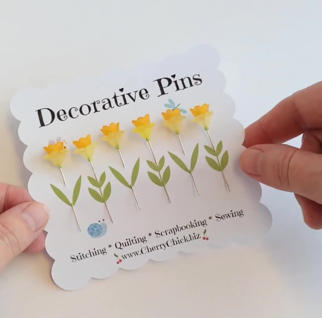 New Daffodil Sewing Pins - Decorative Sewing Pins - Garden Pins - Push Pins  - Scrapbooking Pin - Bulletin Board Pin - Gift for Quilters