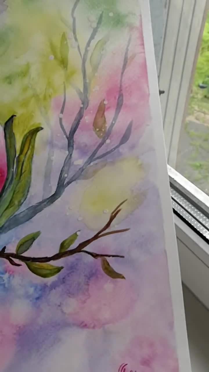 Magnolia Tree Painting, Watercolor Art, A4 