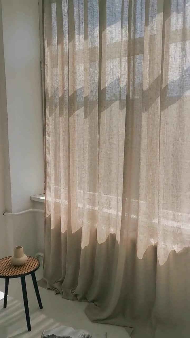 Rod Pocket White Linen Curtain Panel, Semi-sheer Washed White