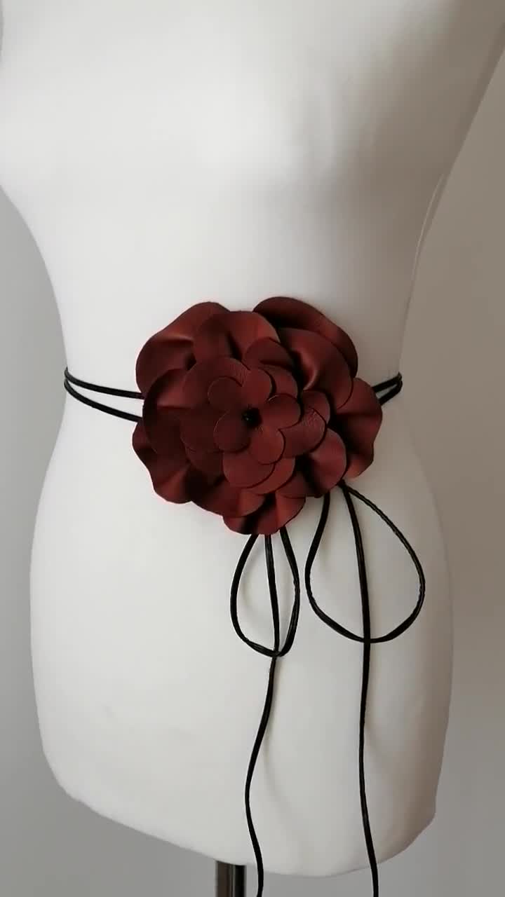 Women's Belt White Leather Floral Belt Flower Statement