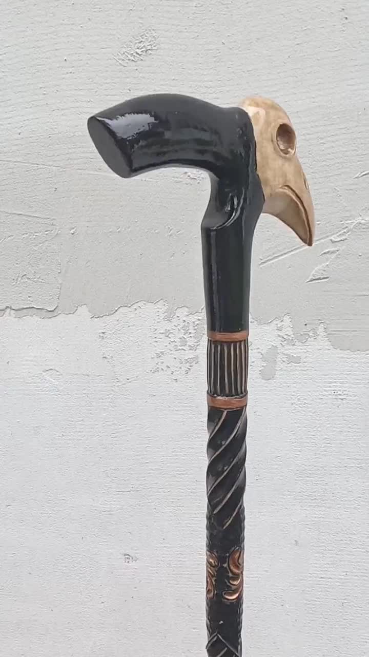 Wooden Cane Raven Skull Carved Handle and Staff Wood Walking Stick Hand  Carved Hiking Stick Walking Canes Gift for Men. Wooden Canes 