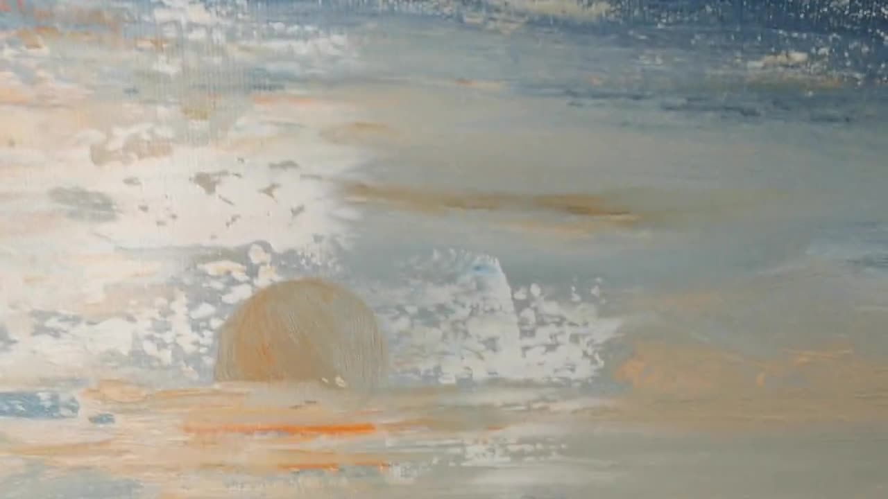 青い海の波の風景油絵 キャンバスに描かれた夕焼けの海の壁