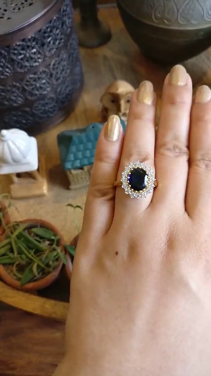 Diana Ring, Sapphire & Diamond, Silver 925, Real 18K Gold Filled
