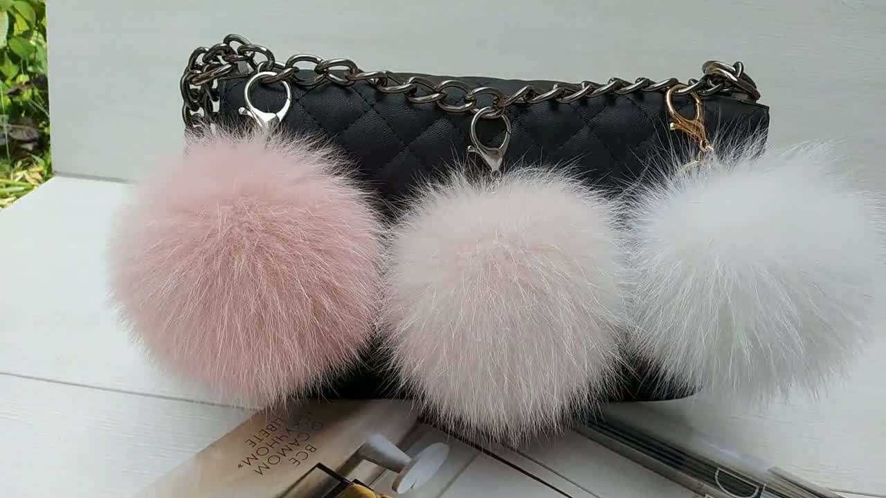 13cm Luxury Large Soft Real Fox Fur Ball Key Chains Fluffy Pompom