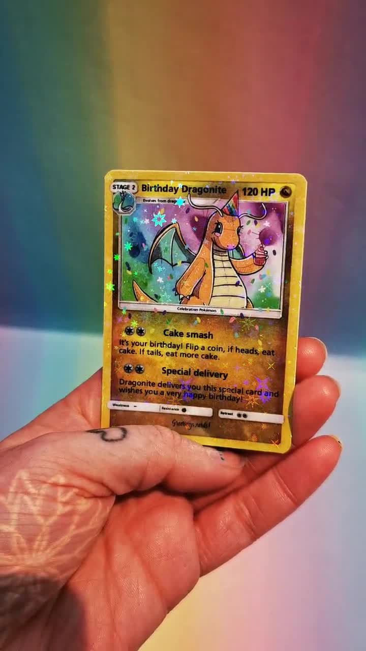 Birthday dragonite celebration trading card - cute gifts for him and her -  nerdy gifts - kawaii gifts - TCG