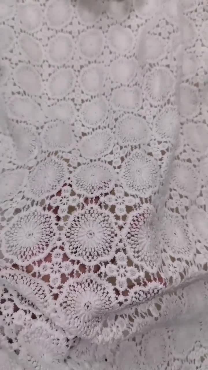 Vintage Crochet Stripe Lace Fabric, off White Cotton Guipure