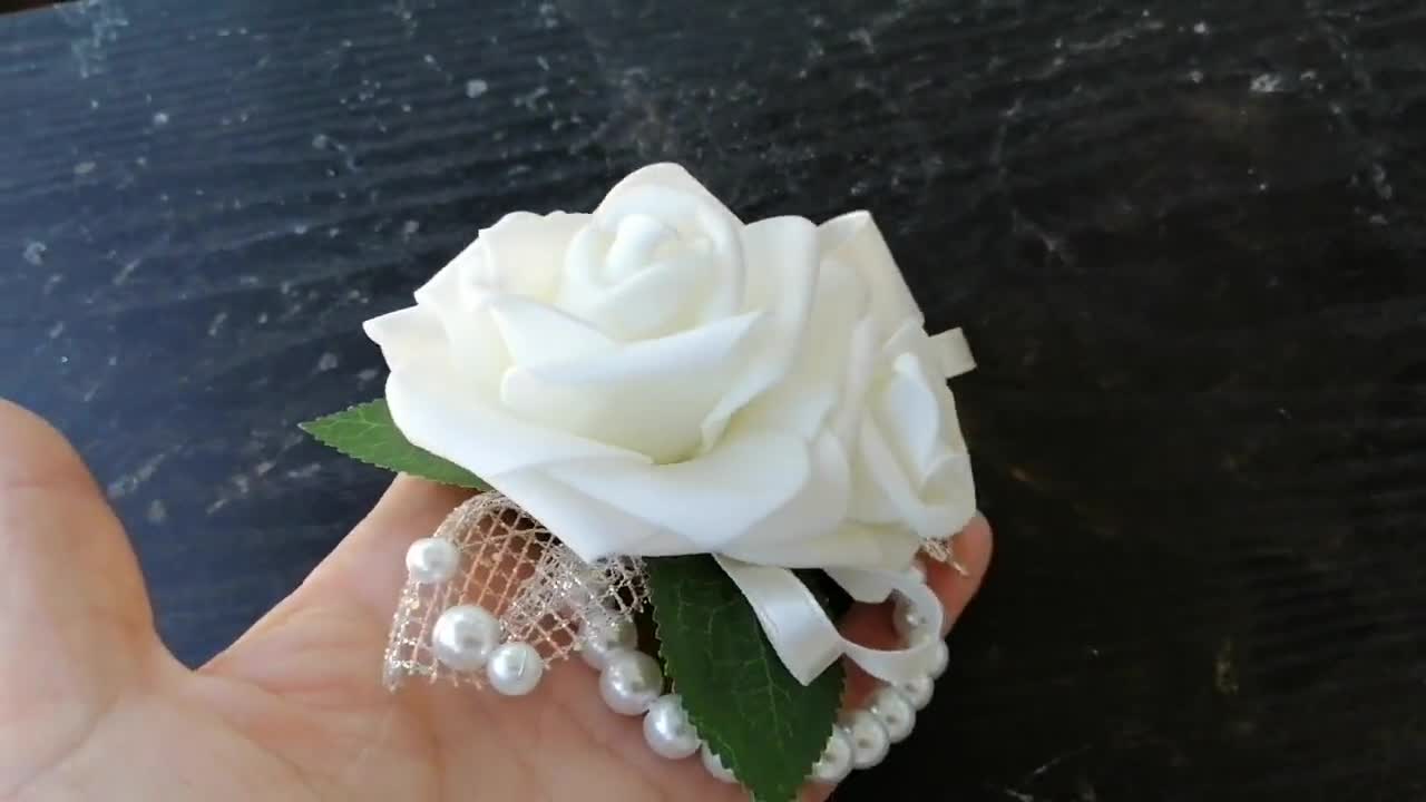 Flower Corsage, Wedding Corsage, Bridesmaids Corsage, Wrist Corsage, Bridal  Bracelet, Prom Corsage, White and Coral Wedding, Pastel Wedding 