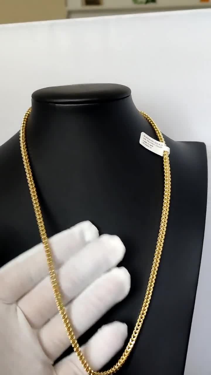 10K Real Semi Solid Gold Franco Chain Necklace, 18 Inch