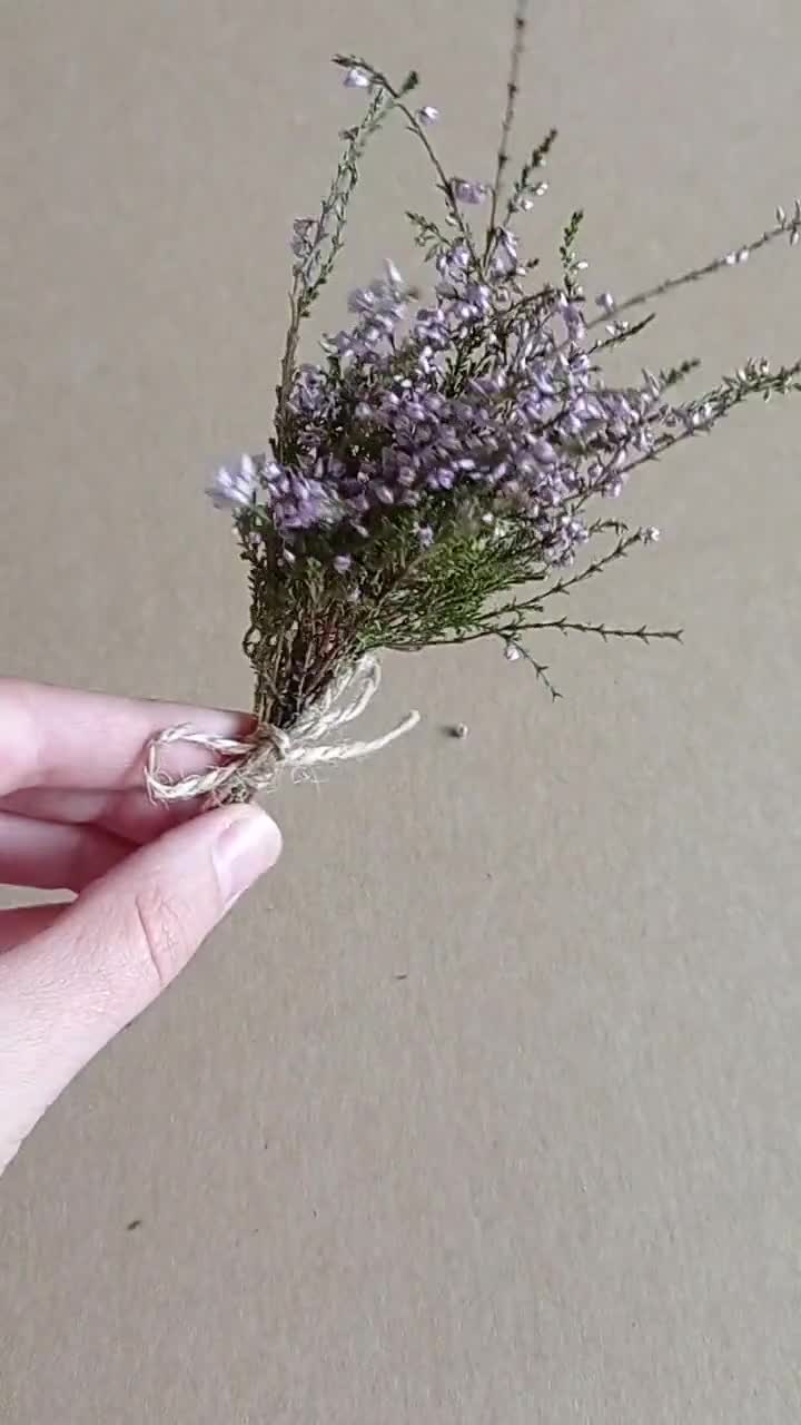 1 mini dried flower bouquet, Dried heather bouquet, Tiny violet flower,  Mini pink flower, Rustic wedding decore, Cottagecore flowers