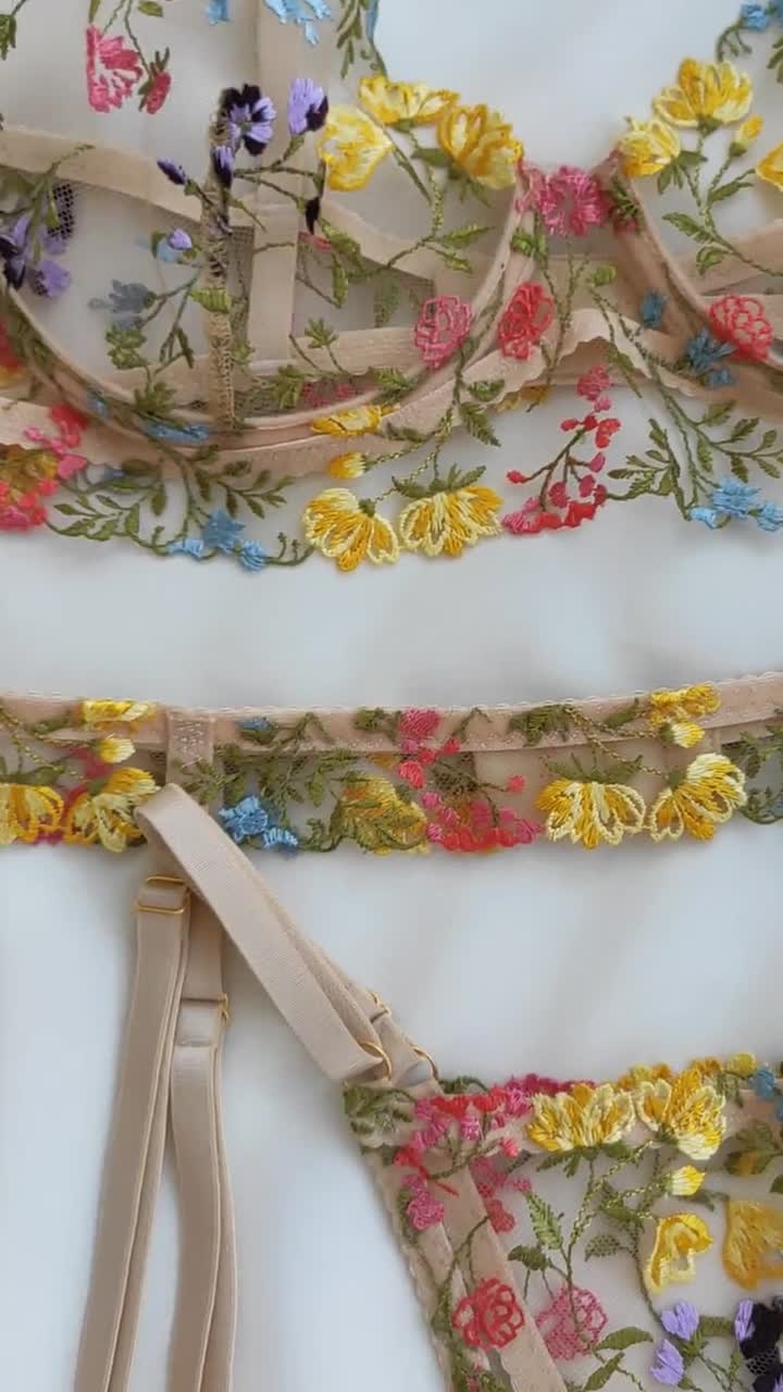 Embroidery Lingerie,embroidered Lingerie Set,floral Lingerie Set