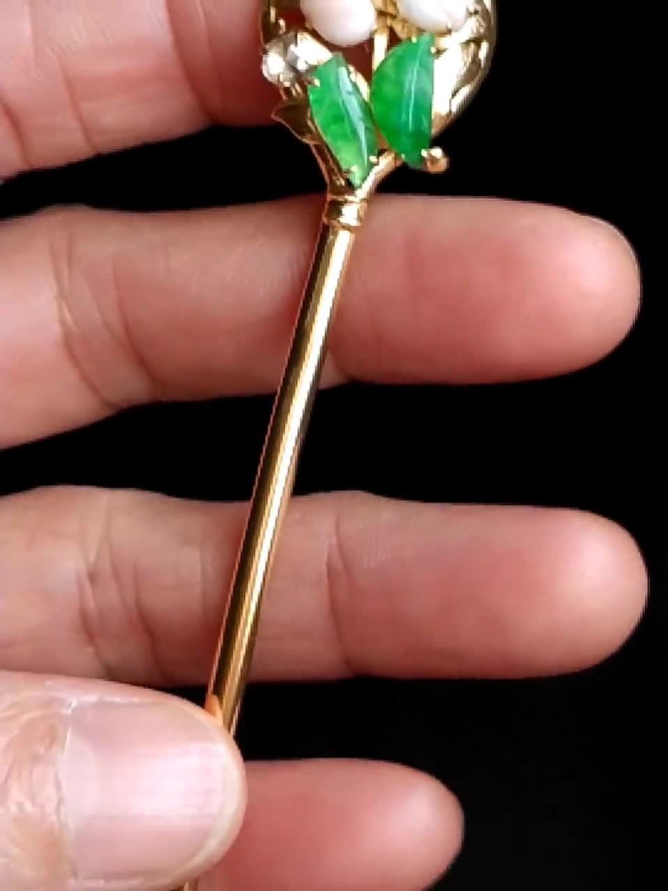 Art Nouveau Antique Chinese Hair Stick Pin 22k 'Spring'