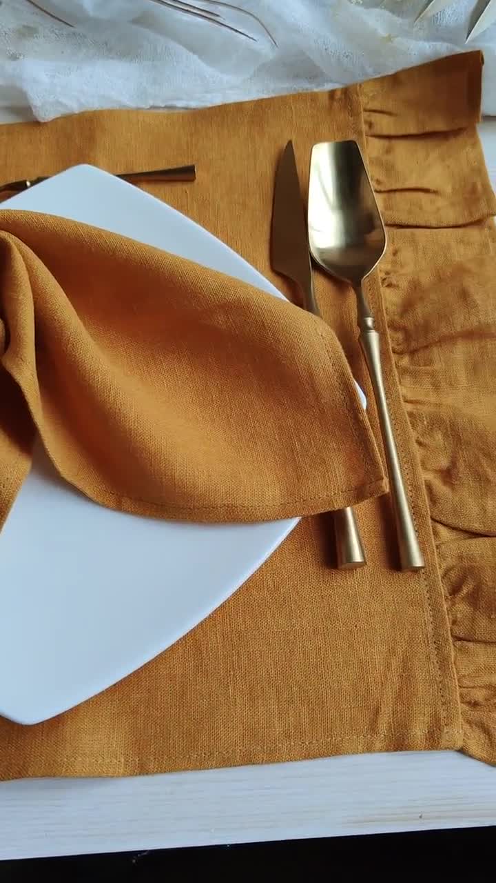 Linen Napkins Bulk, Wedding Napkins Cloth, Golden Brown Napkins, Natural  Softened Fringed Linen Napkins, LN 142 