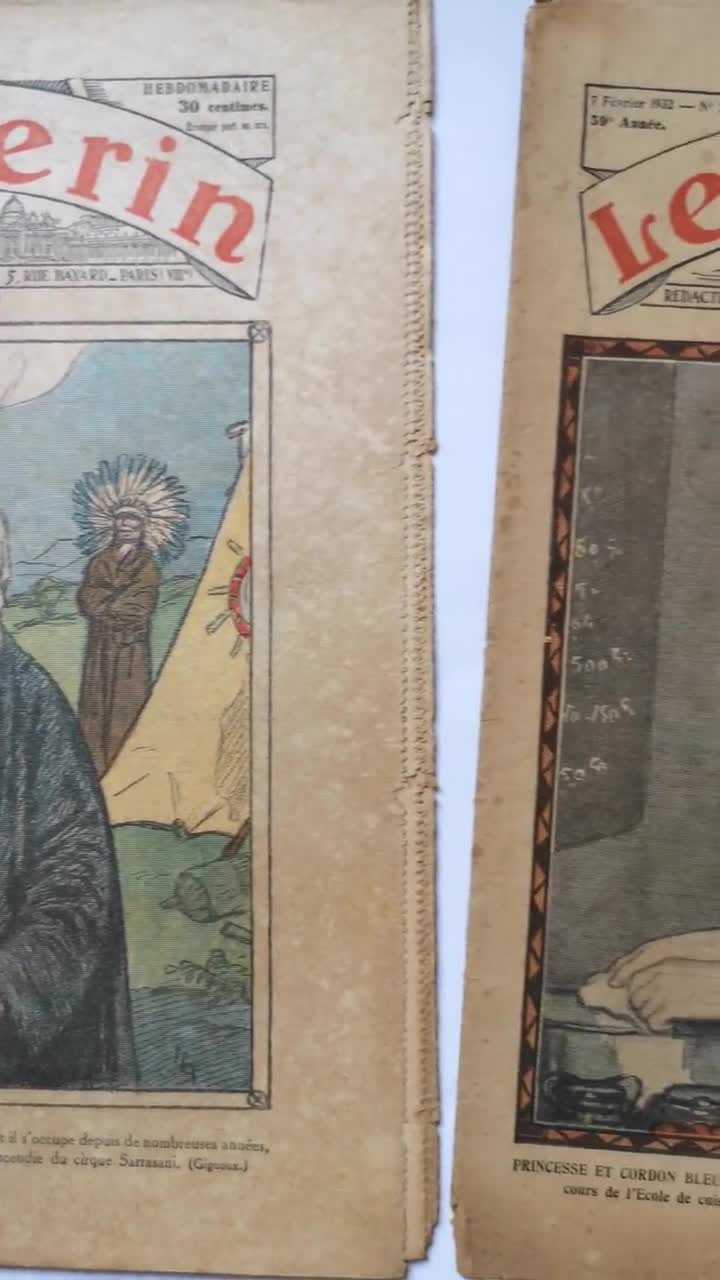 ヴィンテージ雑誌：1930年代の新聞「ル・ペルラン」2冊/フランスの週刊