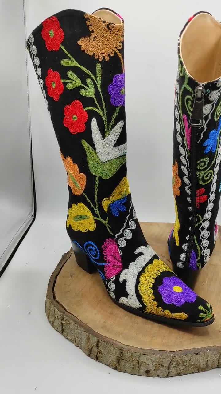 【suzen】Baritone lace-up long boots Suzani Boots, Embroidered Boots, Custom Boots, Cowboy Boots