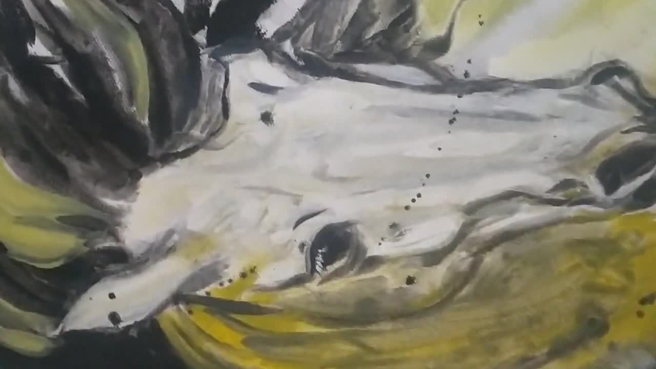 抽象的な走っている馬の絵オリジナル ブラック アン イエロー