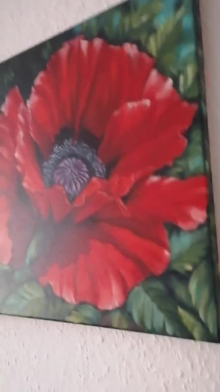 Poppy Original Oil Painting on Canvas - Handmade Floral Art, Fine