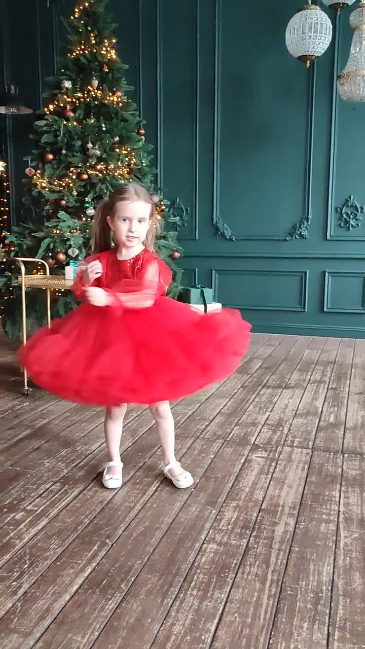 Robe de soirée Noël fille rouge avec ceinture noire KATIA