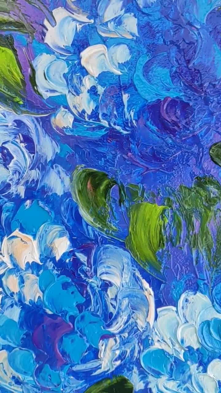 Acrylic Painting of Blue Hydrangea - Home Decor Artwork - Inspire Uplift