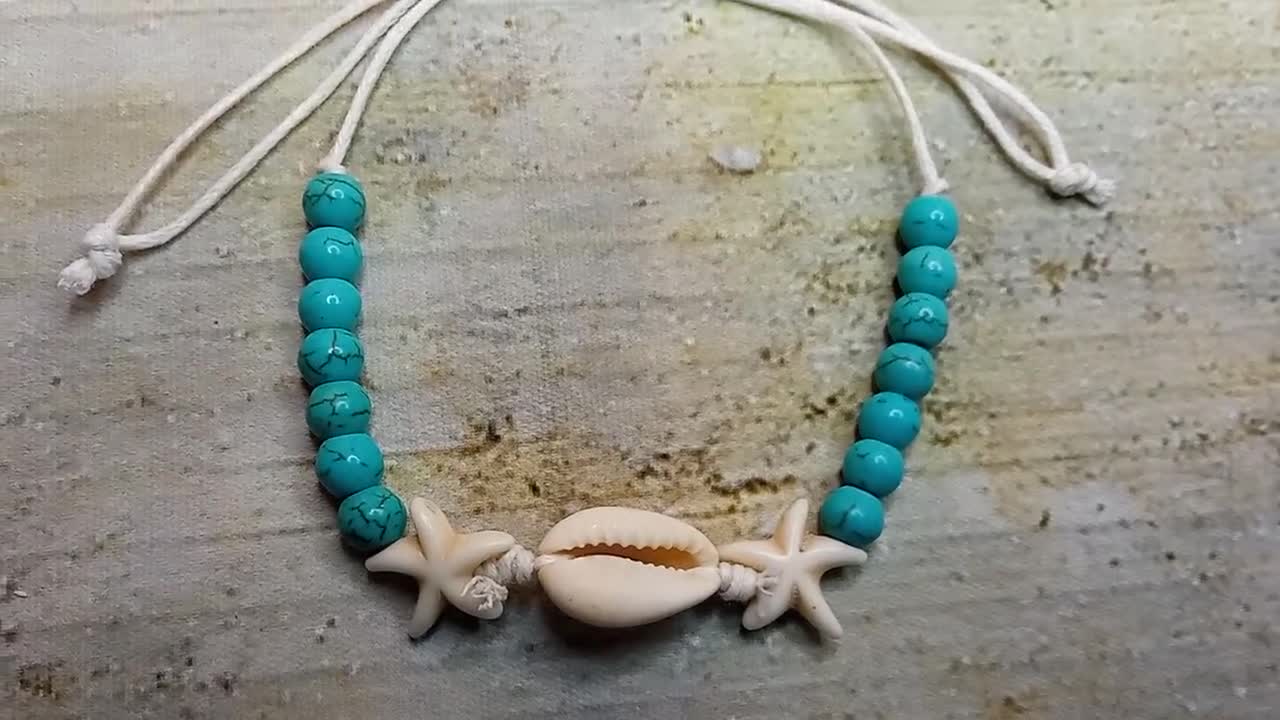 Turquoise Bracelet, Adjustable Cowrie Shell Bracelet