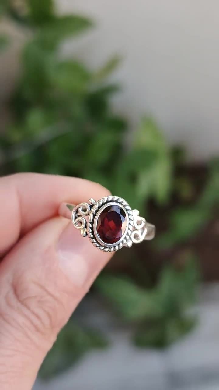 Rhodolite Garnet Ring, 925 Sterling popular Silver Genuine Handmade Jewelry Red Blood Garnet Silver Women's Statement Birthstone, Girl's Boho Ring,