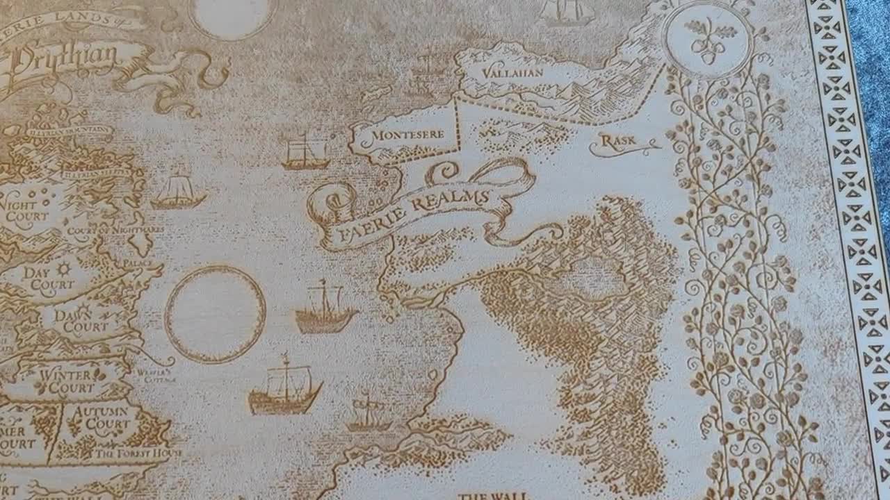 Laser Engraved ACOTAR World Map From the Court of Thorns and Roses Series  Written by Sarah J. Maas 