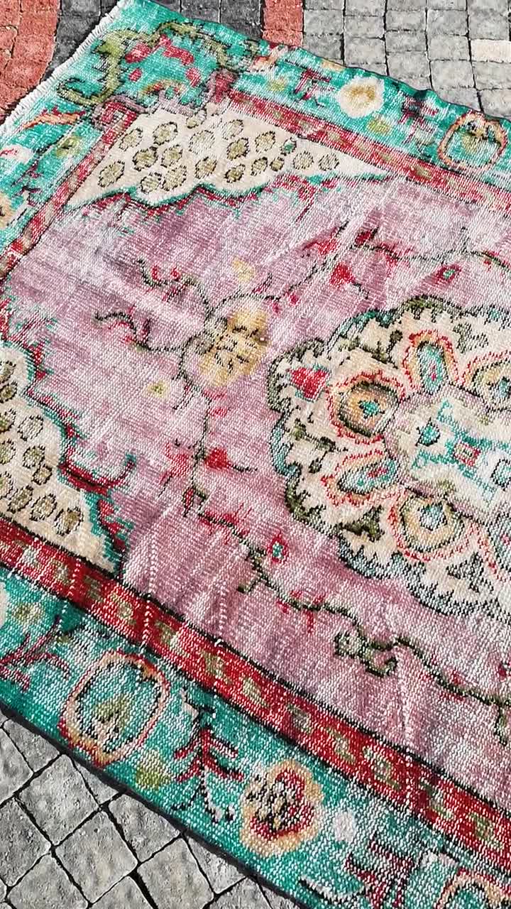 ピンクトルコラグ（5.1 x 8フィート） - ヴィンテージボヘミアンウール