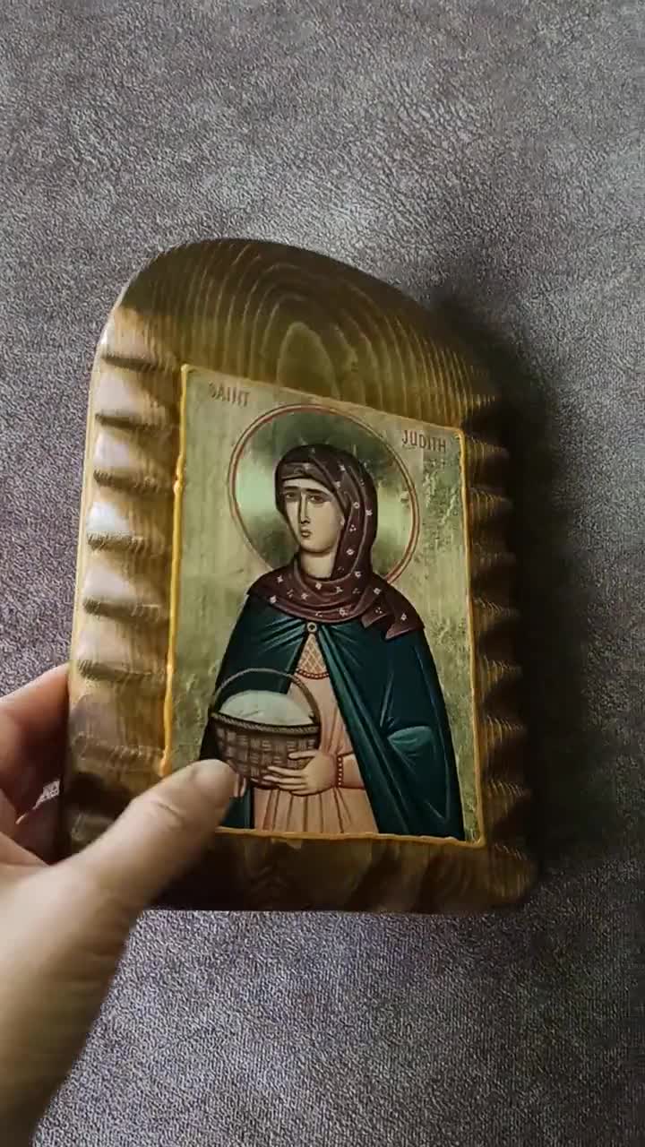 Saint Judith - Santa Giuditta - Sainte Santa Judit - Judina - Jody - Iudita  -Jutta Handmade Wood Icon, Catholic,Christian religion