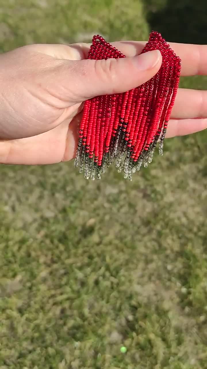 Beaded Fringe Earrings - Long Seed Bead Earrings