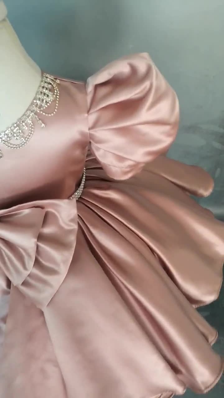 Pink Satin Frock For Girls Design by Pixiethreads at Pernia's Pop Up Shop  2024