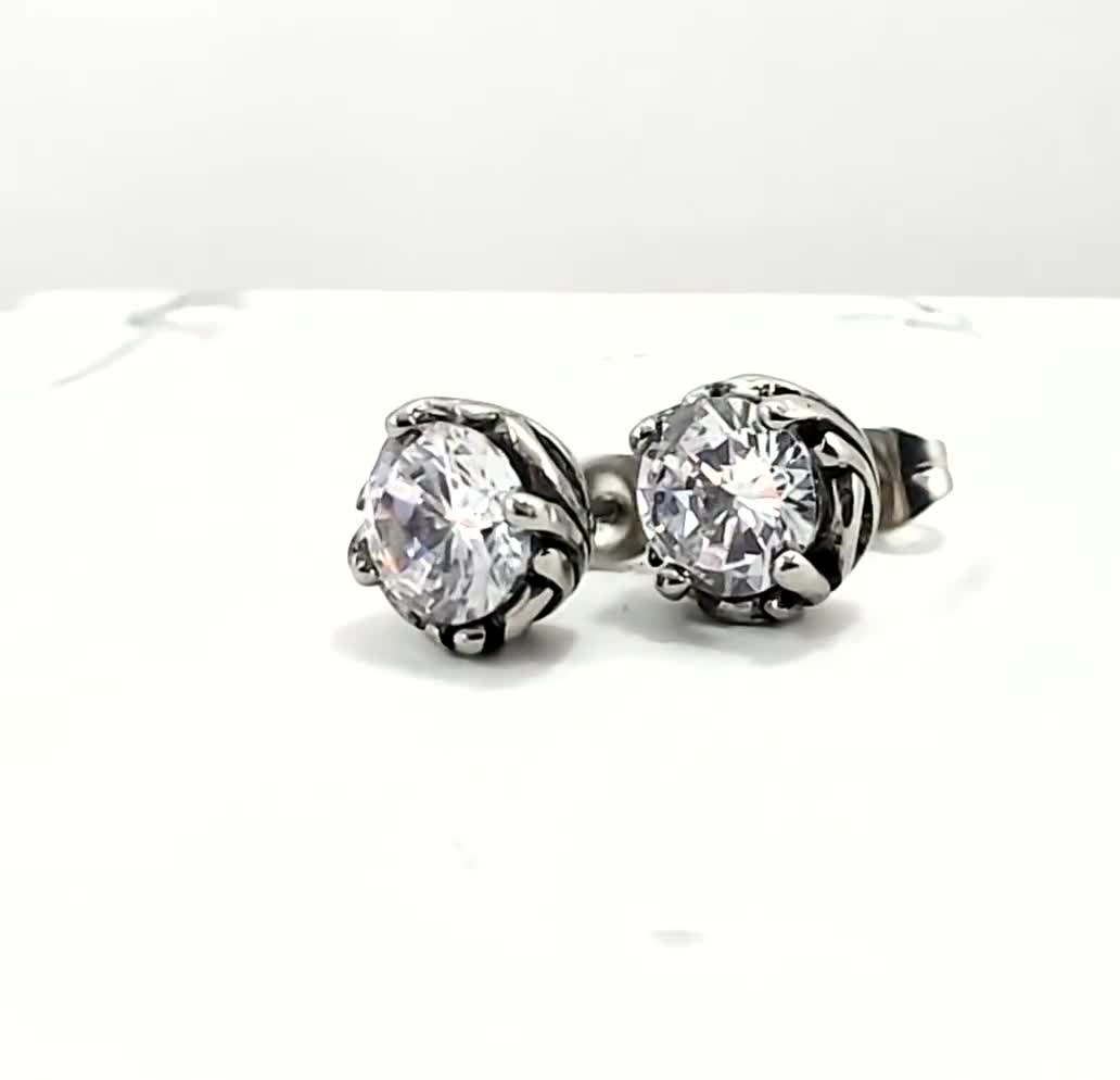 Pair of 316L Surgical Steel 3mm 4mm 5mm 6mm White Prong CZ Gem Stone Hypoallergenic Earrings Studs